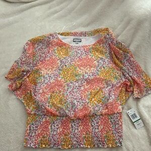 Women's Floral Top - Pink and Yellow size large